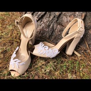 Nude & Lace Peep Toe Heels